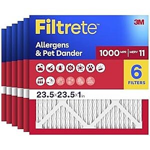[NEW, SnS] $23.61 | 6-Pack Filtrete 23.5x23.5x1 AC Furnace Air Filter, MERV 11, MPR 1000, Micro Allergen Defense, 3-Month Pleated 1-Inch Electrostatic Air Cleaning Filter at Amazon
